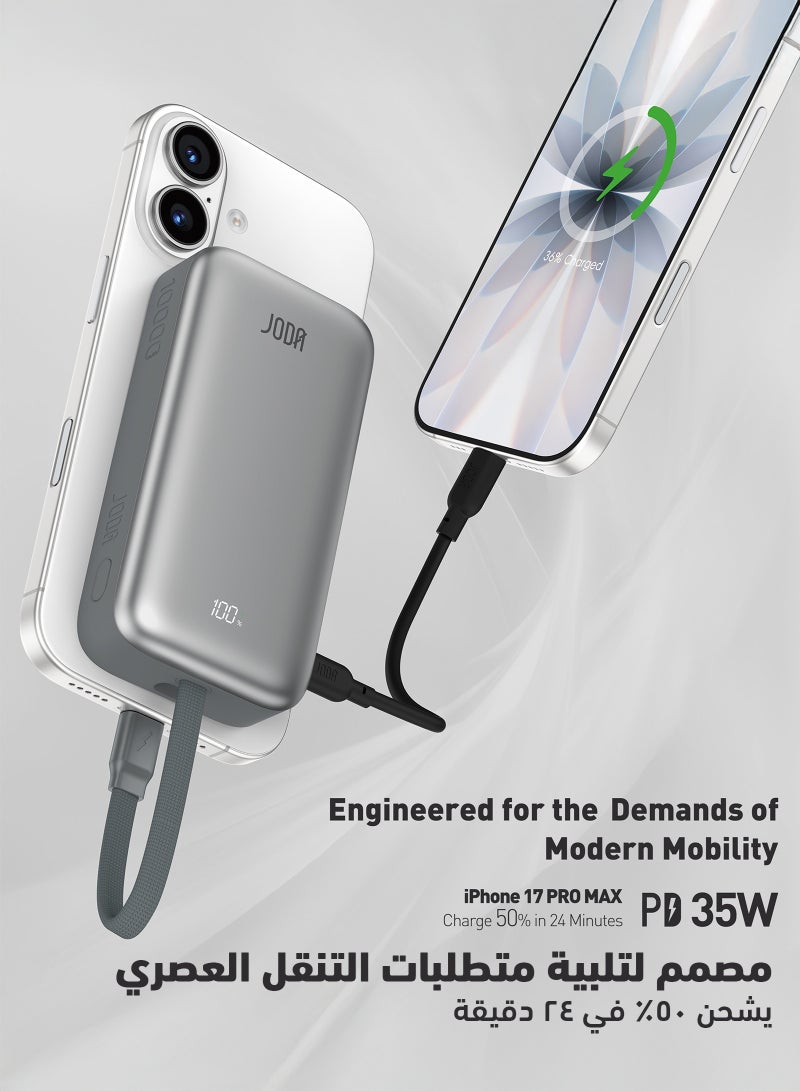 JODA MagTack 10 10000mAh PD 35W Power Bank with Nylon Braided Cable-Titanium - Image 4